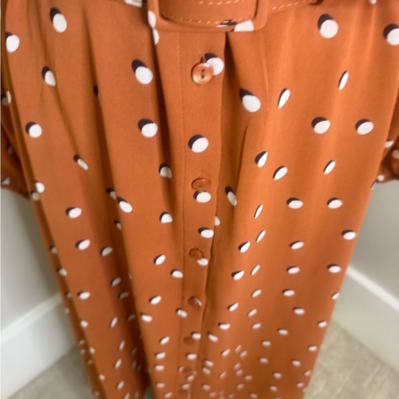 Alfani Rust Polka Dot Long Sleeve Dress - Picture 9 of 12